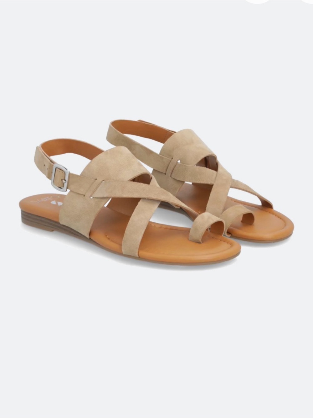 Franco Sarto Beige Suede Crisscross Toe-Ring Sandals